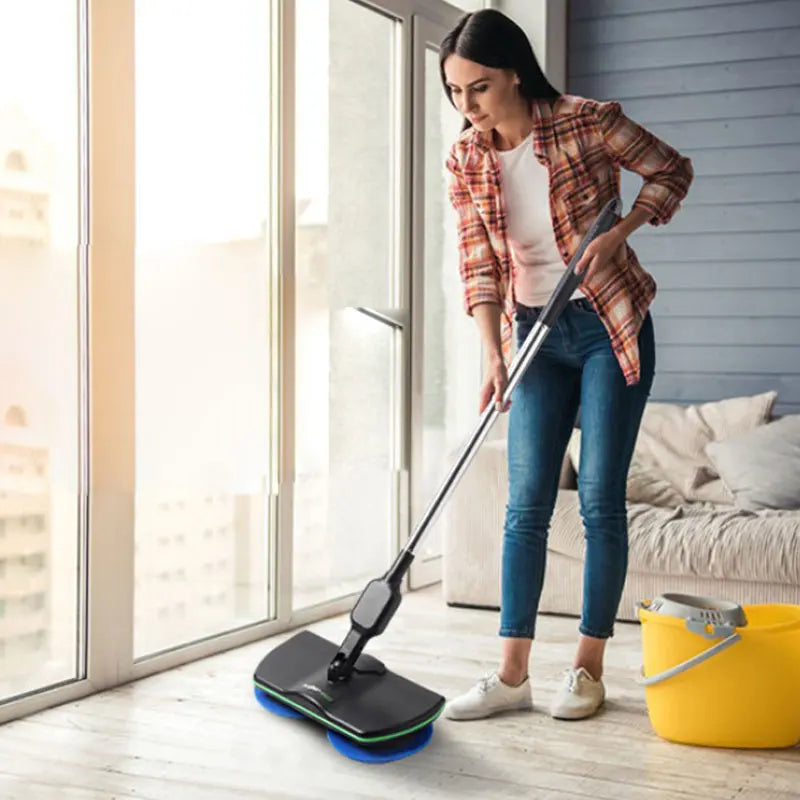 Cordless Electric Spinning Mop — 3-in-1 Rechargeable Floor Cleaner, Scrubber, Handheld Vacuum & Carpet Polisher Mop