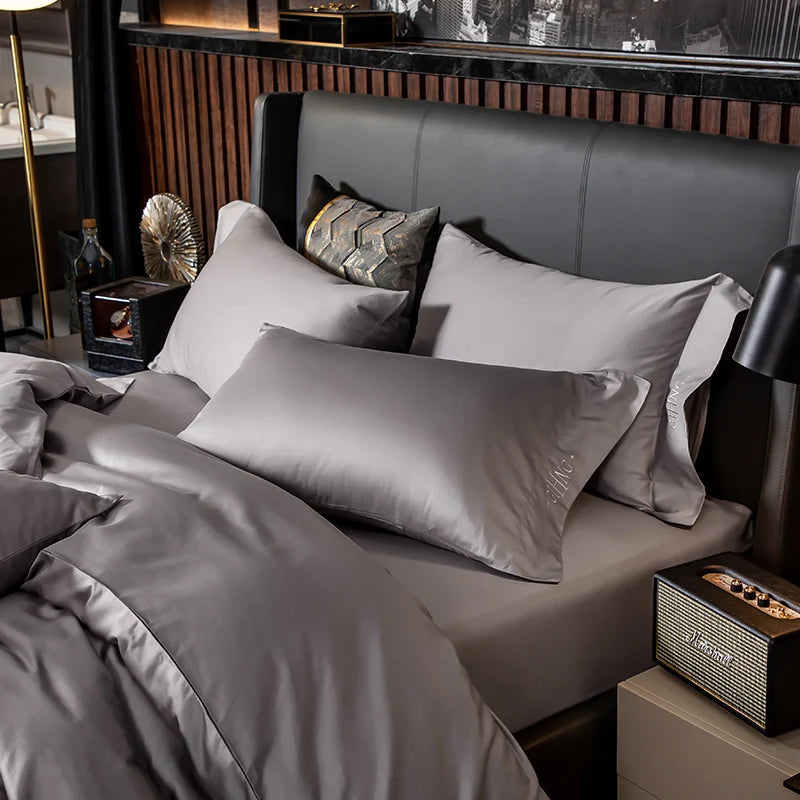 Egyptian Cotton Bedding Set – Silky Soft Duvet Cover, Bed Sheet & Pillow Shams, 4 or 6Pcs