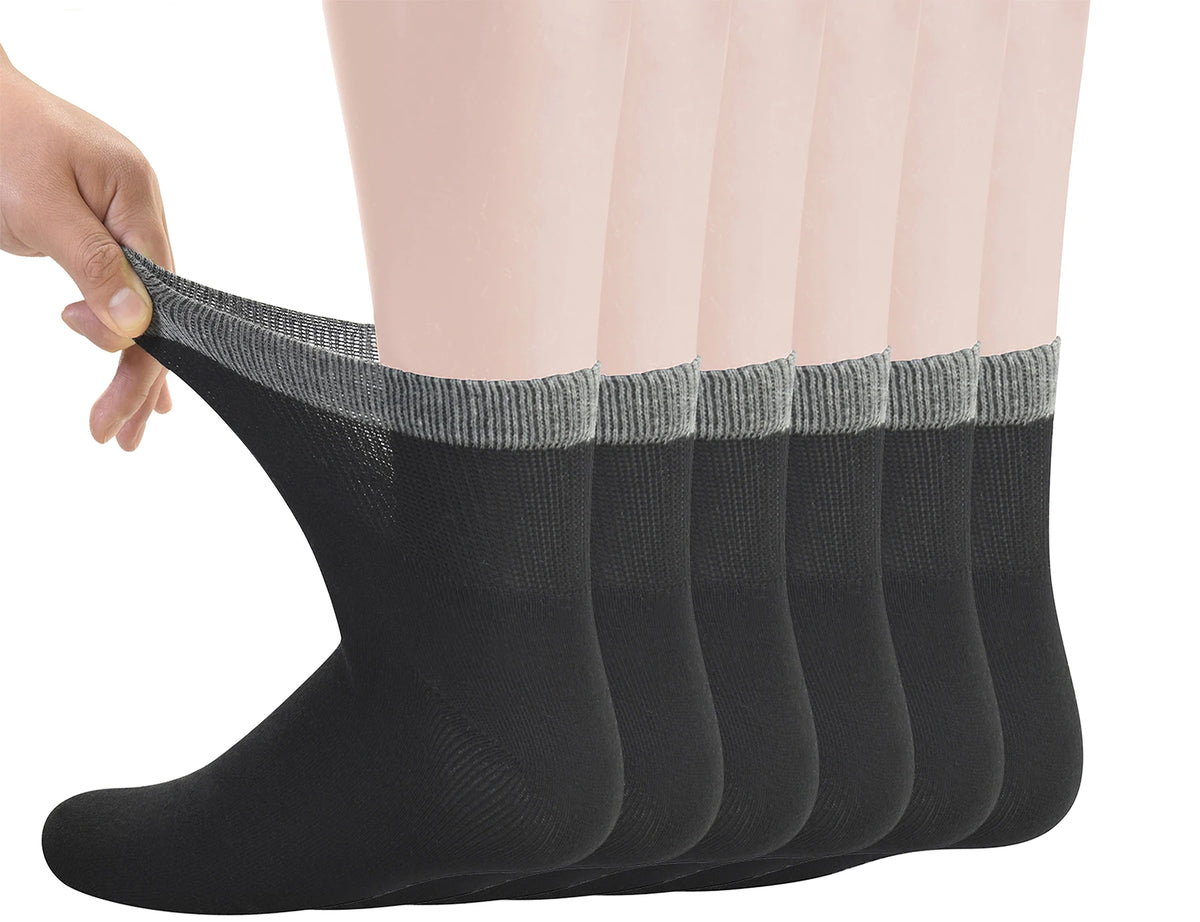 Men's Bamboo Diabetic Ankle Socks – 6 Pairs Seamless Toe Non-Binding Top Size 10-13
