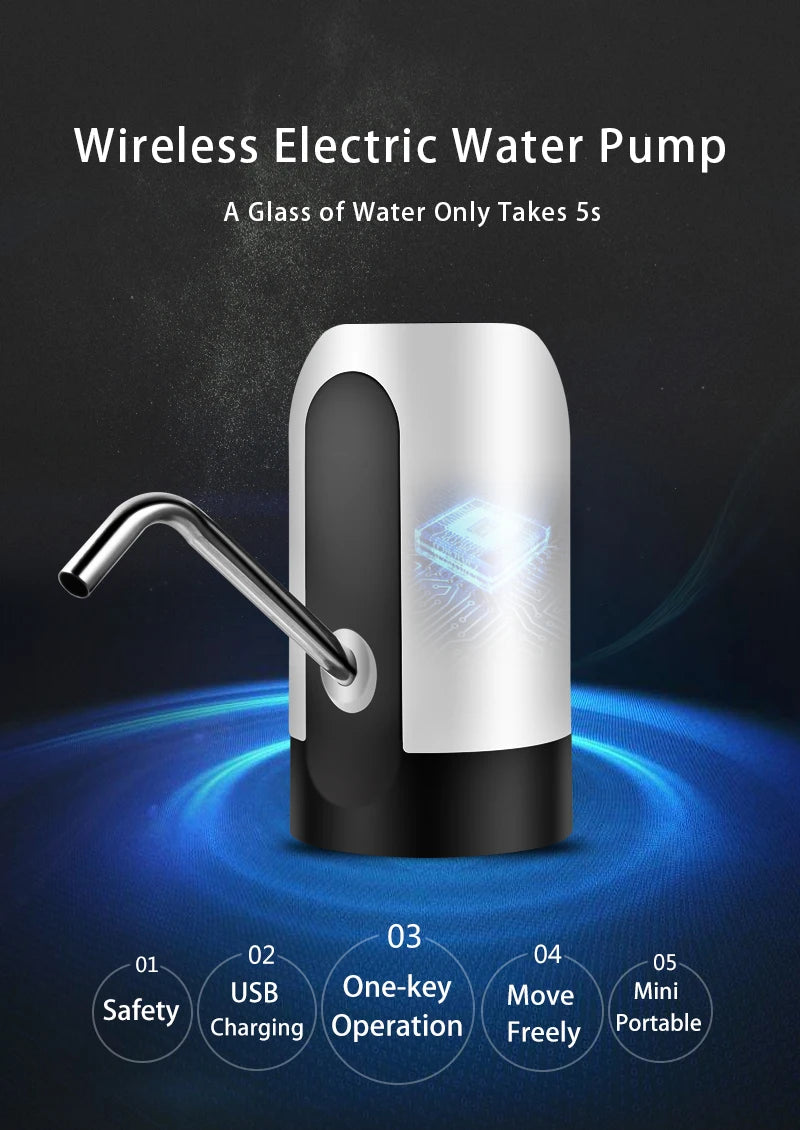 19-Liter Water Bottle Pump — USB Charging Automatic Electric Dispenser with Universal Cap