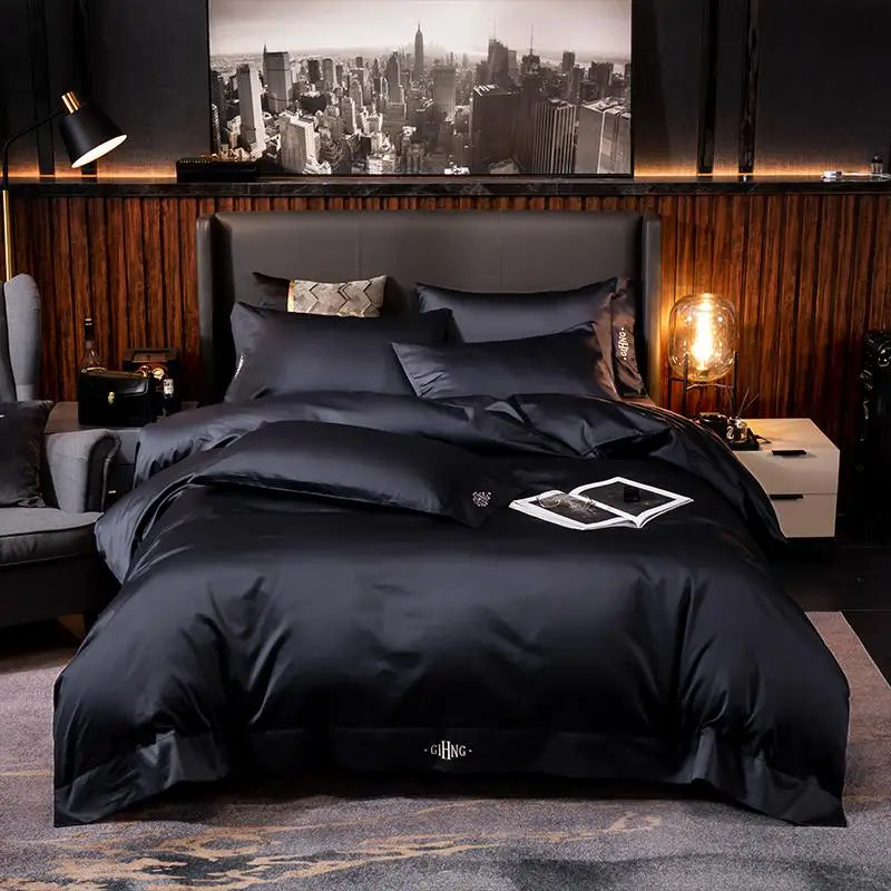 Egyptian Cotton Bedding Set – Silky Soft Duvet Cover, Bed Sheet & Pillow Shams, 4 or 6Pcs