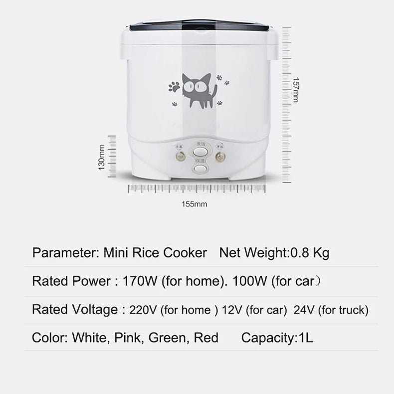 Portable Electric Mini Rice Cooker – 12V/24V/220V MultiCooker for Car, Truck & Home