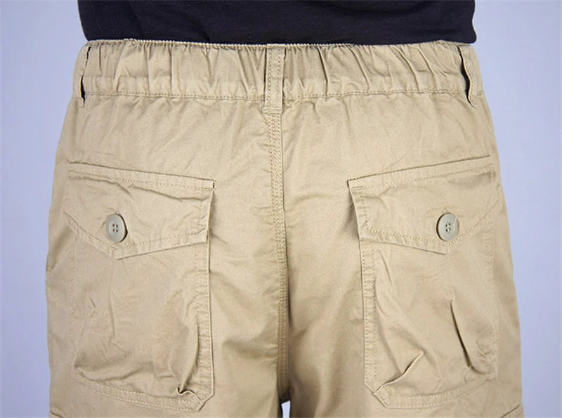Men's Long Cargo Shorts — Multi-Pocket Military Tactical Cotton Capri Pants
