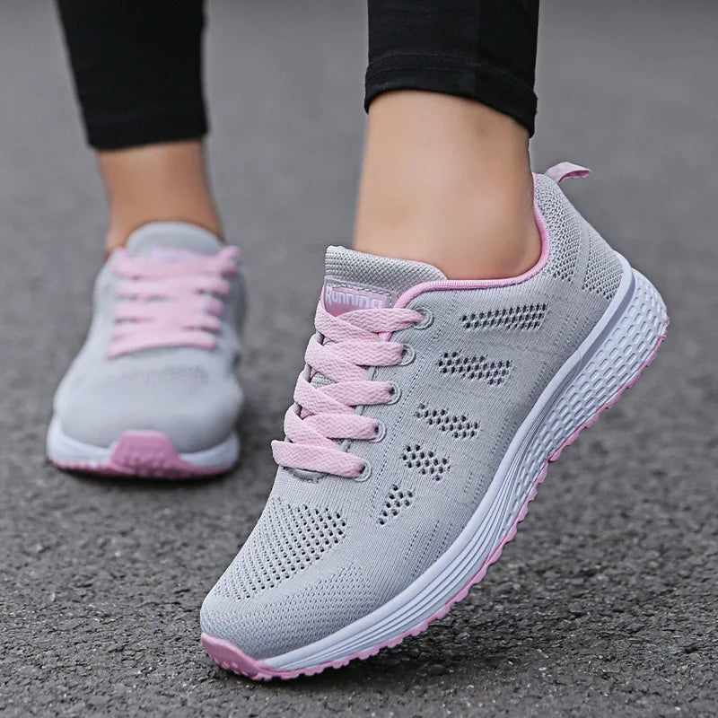 Women’s Casual Mesh Flat Sneakers — Breathable Lightweight Walking Shoes