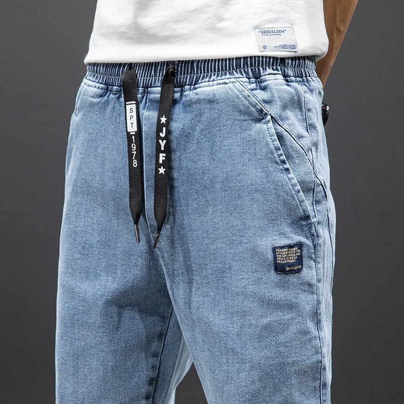 Men's Baggy Cargo Denim Jogger Pants — Streetwear Harem Jean Trousers Plus Size