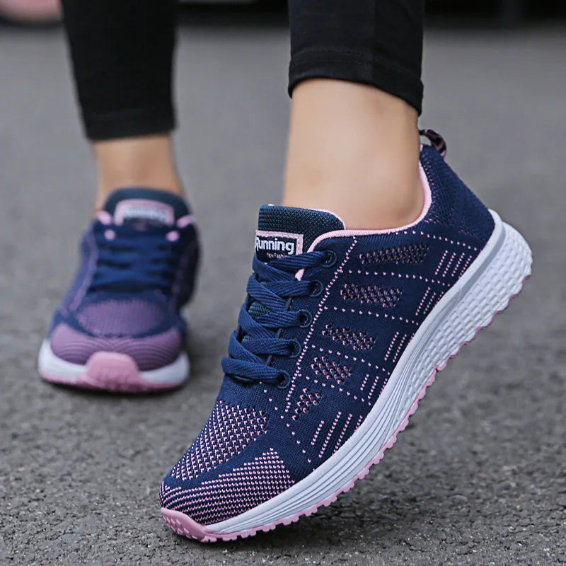 Women’s Casual Mesh Flat Sneakers — Breathable Lightweight Walking Shoes