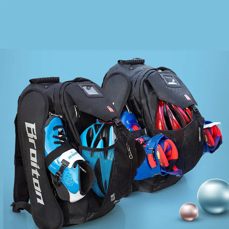 Inline Speed Skates Backpack – Helmet & Protective Pads Container Roller Skating Bag for 4x110mm & 3x110mm Skates