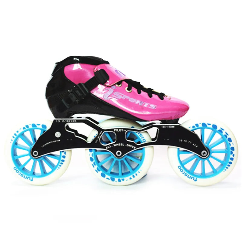 125mm 3-Wheel Marathon Inline Speed Skates – Carbon Fiber, 3x125mm Racing Skate Shoes for Kids & Adults