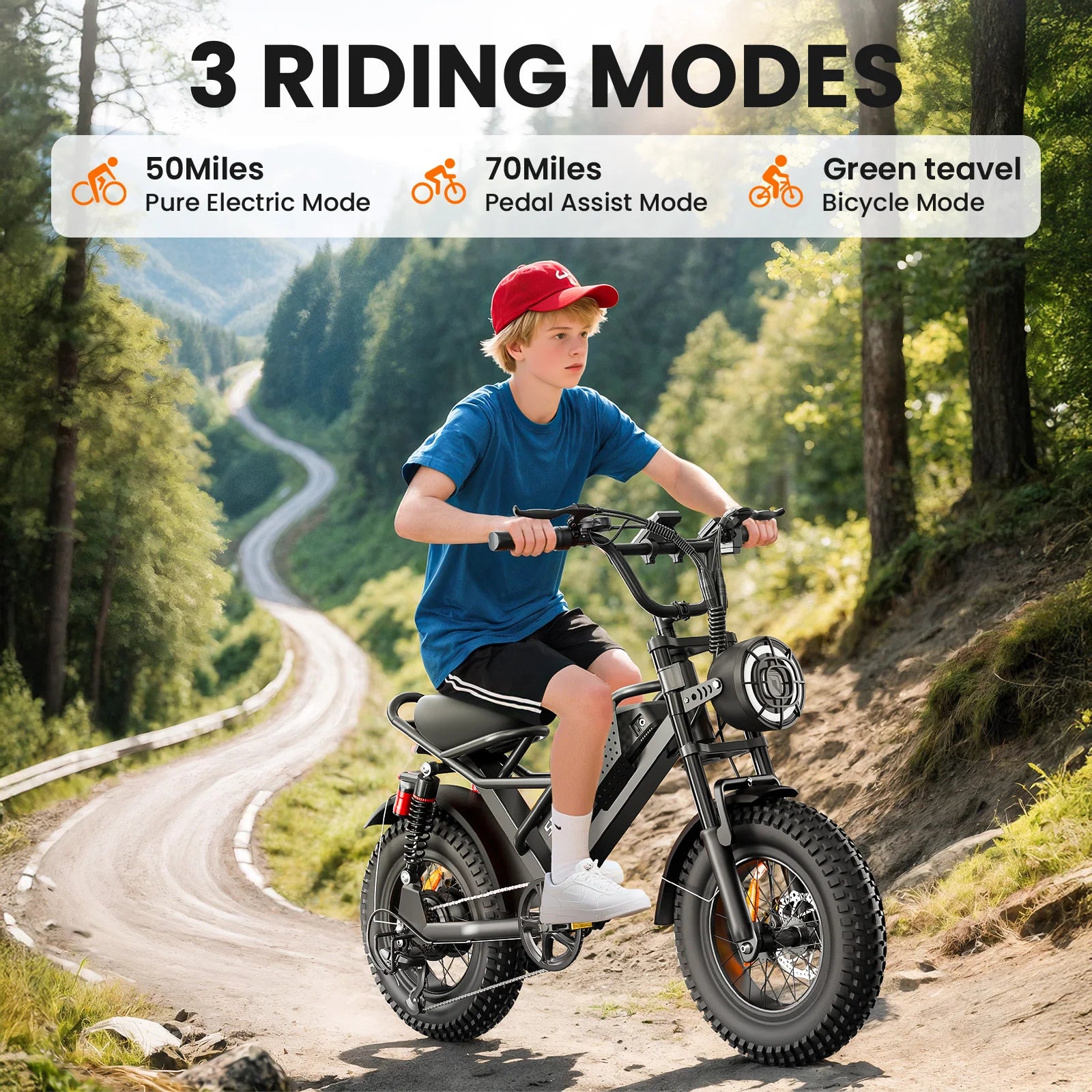 IP54 Waterproof 750W Electric Mountain Bike for Kids, Teens & Adults — 48V 15Ah 16" (US/UK Warehouse, Free Shipping)