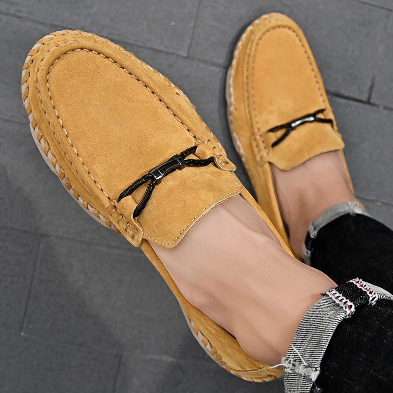 Men's Suede Genuine Leather Moccasin Loafers — Soft Driving Boat Shoes (Sizes 38-48)
