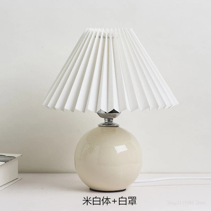 Ceramic Table Lamp – Pleated Fabric Shade