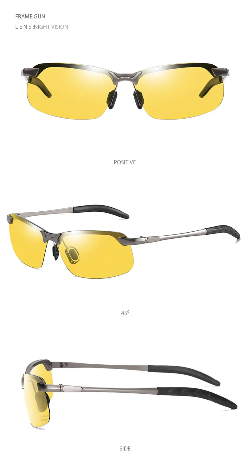 Half-Frame Photochromic Polarized Sunglasses | Vintage Metal Night Vision Driving Shades