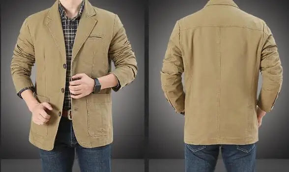 Men's Single Breasted Blazer — Washable Loose Fit Military Style Jacket