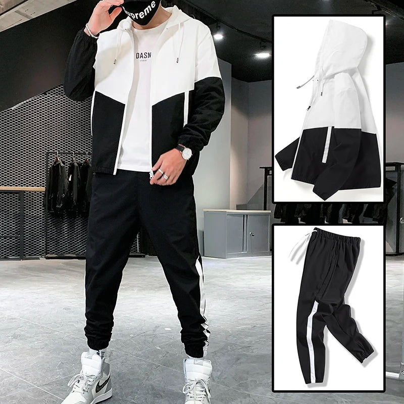 Men's Hip Hop Hooded Tracksuit Jacket & Pants Set – Jogger Sport 2-Piece Suit