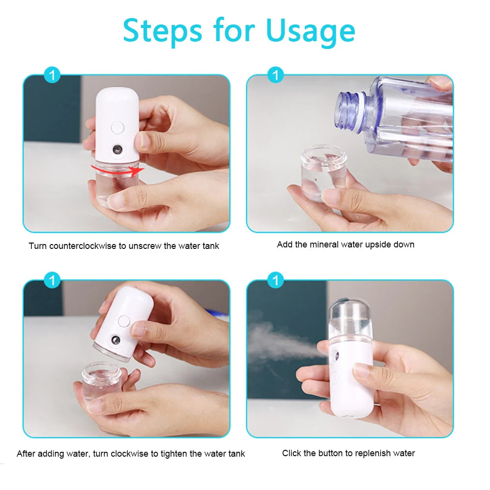 USB Nano Mist Facial Sprayer – Rechargeable Face Steamer & Skin Moisturizing Humidifier