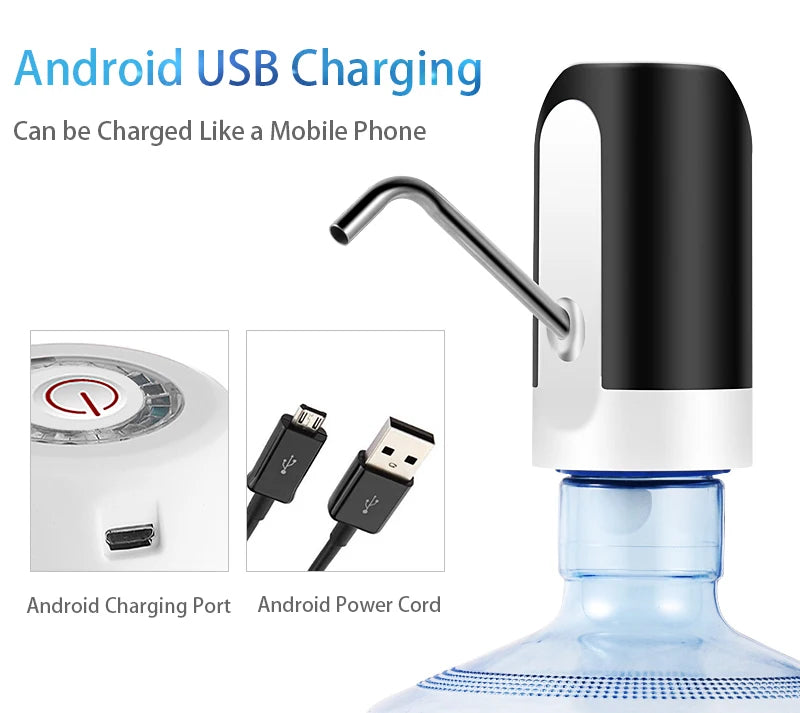 19-Liter Water Bottle Pump — USB Charging Automatic Electric Dispenser with Universal Cap