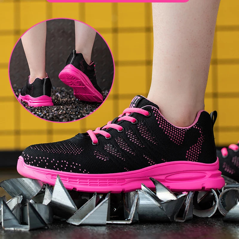 Steel Toe Safety Sneakers for Women — Lightweight Pink Work Shoes with Anti-Puncture Protection