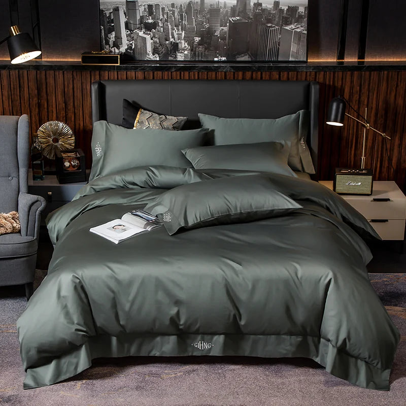 Egyptian Cotton Bedding Set – Silky Soft Duvet Cover, Bed Sheet & Pillow Shams, 4 or 6Pcs