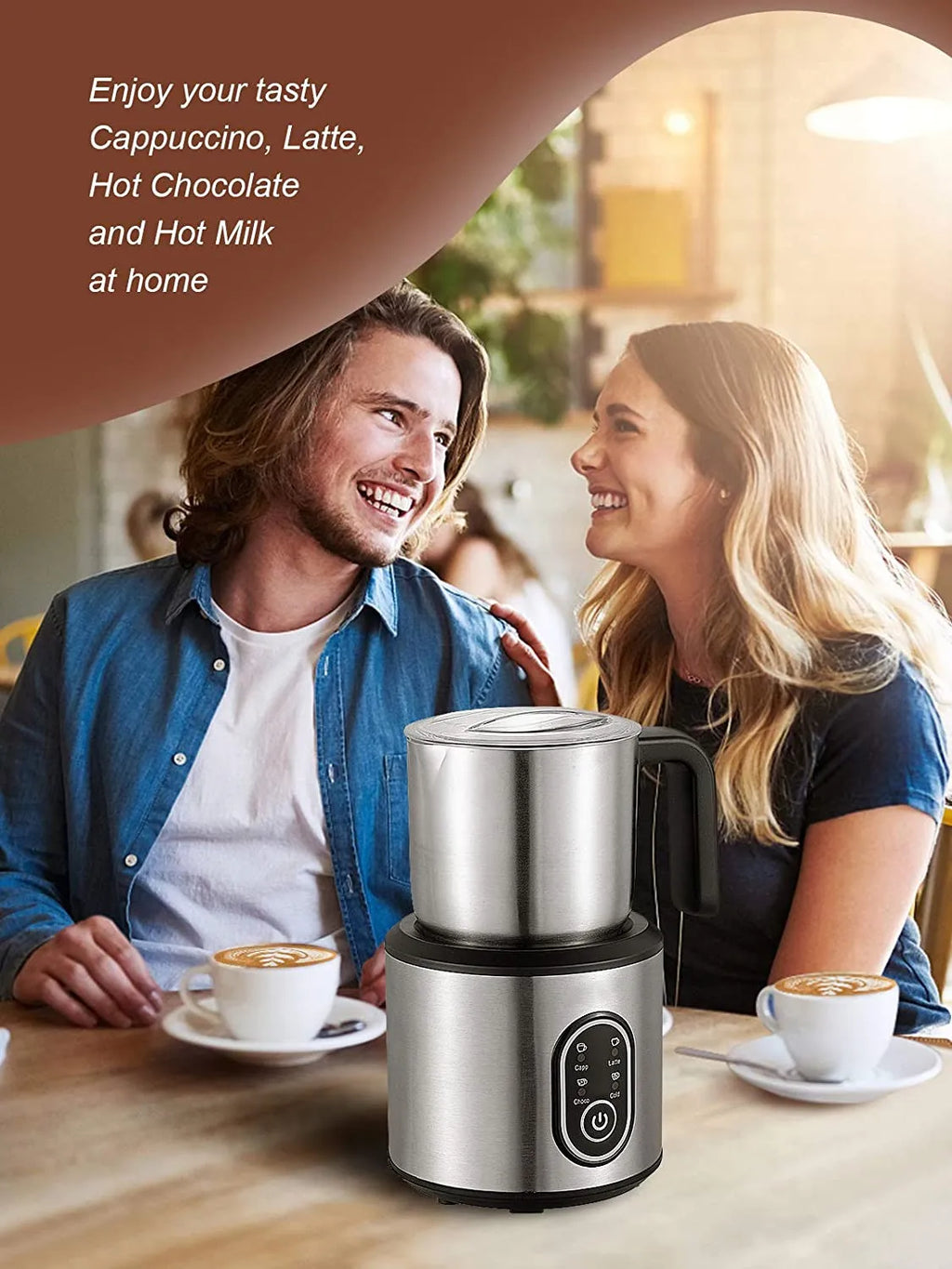 DEVISIB 4-in-1 Automatic Milk Frother – 350ml Stainless Steel Pitcher, Hot & Cold, Dishwasher Safe
