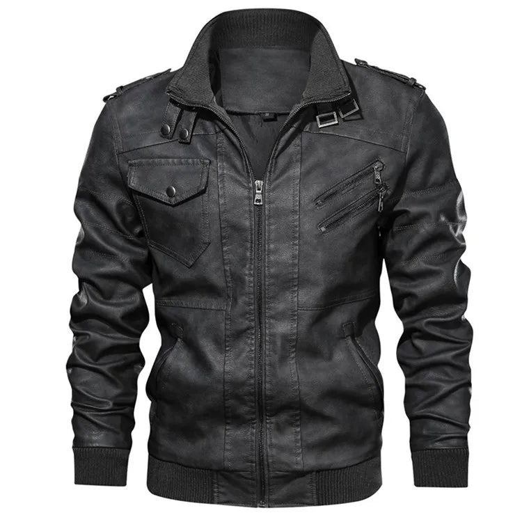 Men's Faux Leather Biker Jacket – Detachable Hood