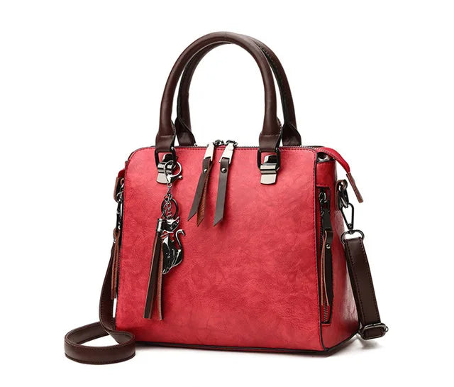 Vintage Cat Tassel Shell Crossbody Handbag – PU Leather Shoulder Tote for Women