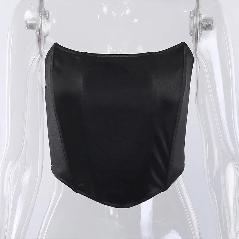 Women's Off-Shoulder Corset Crop Top – Sleeveless Backless Bustier Vest in Red, Black & Pink