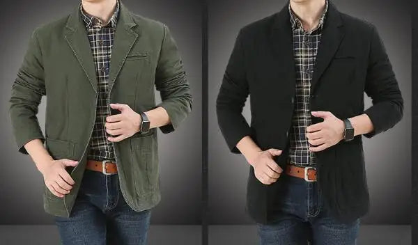 Men's Single Breasted Blazer — Washable Loose Fit Military Style Jacket