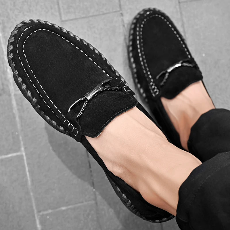 Men's Suede Genuine Leather Moccasin Loafers — Soft Driving Boat Shoes (Sizes 38-48)