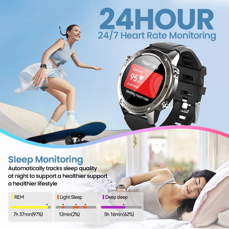 WATCH 18 Military-Grade Outdoor GPS Smart Watch | 1.43" Touchscreen 500mAh 100+ Workout Modes Dive Ready