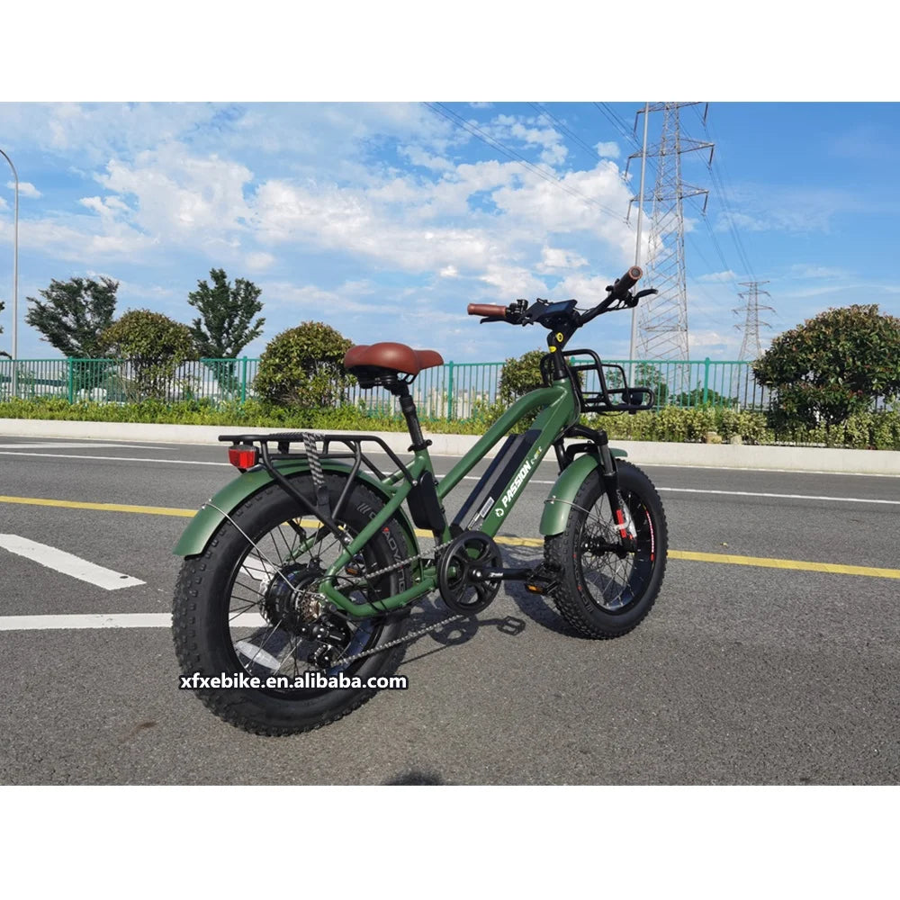 Beach Cruiser 20" Fat Tire 48V 12Ah Lithium Battery Aluminum Alloy Frame 7-Speed Suspension Fork LED Lights Step Electric Bike