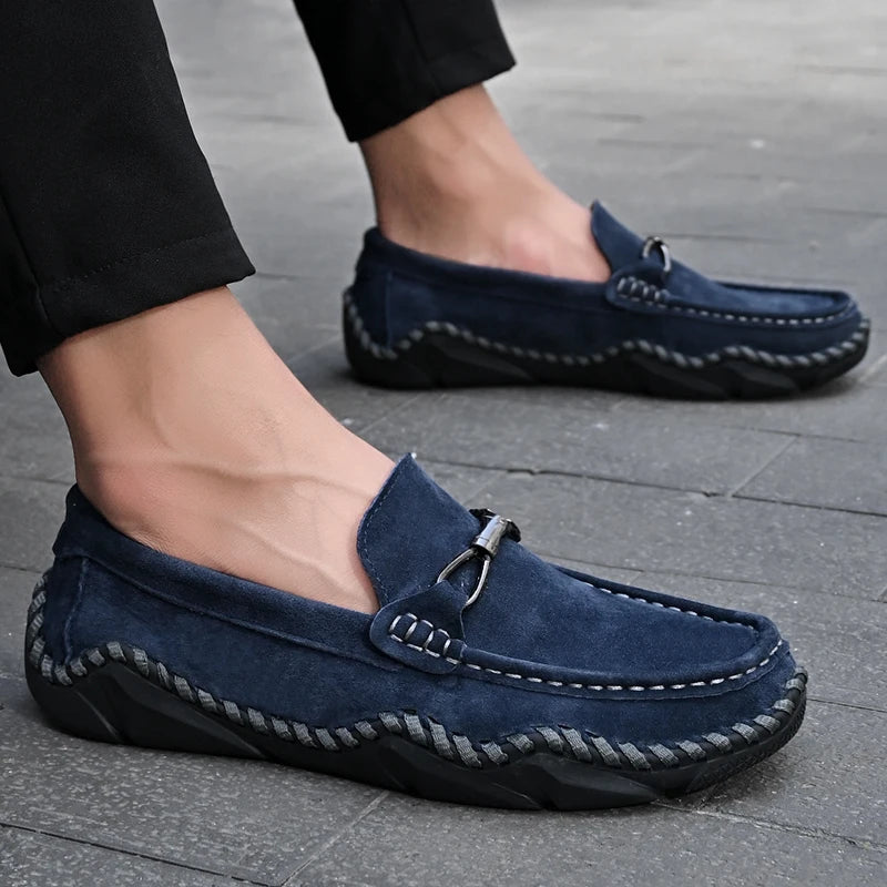 Men's Suede Genuine Leather Moccasin Loafers — Soft Driving Boat Shoes (Sizes 38-48)