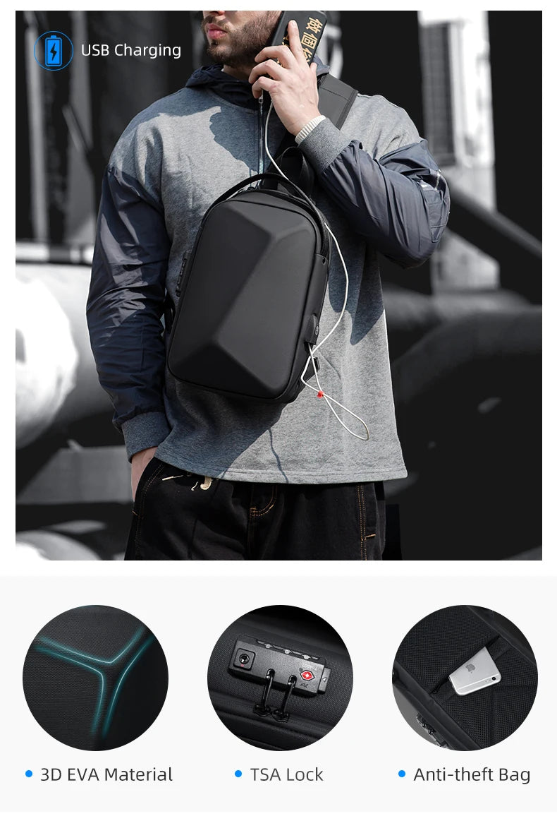 FENRUIEN Anti-Theft Waterproof Chest Pack – USB Charging Crossbody Shoulder Bag for Men