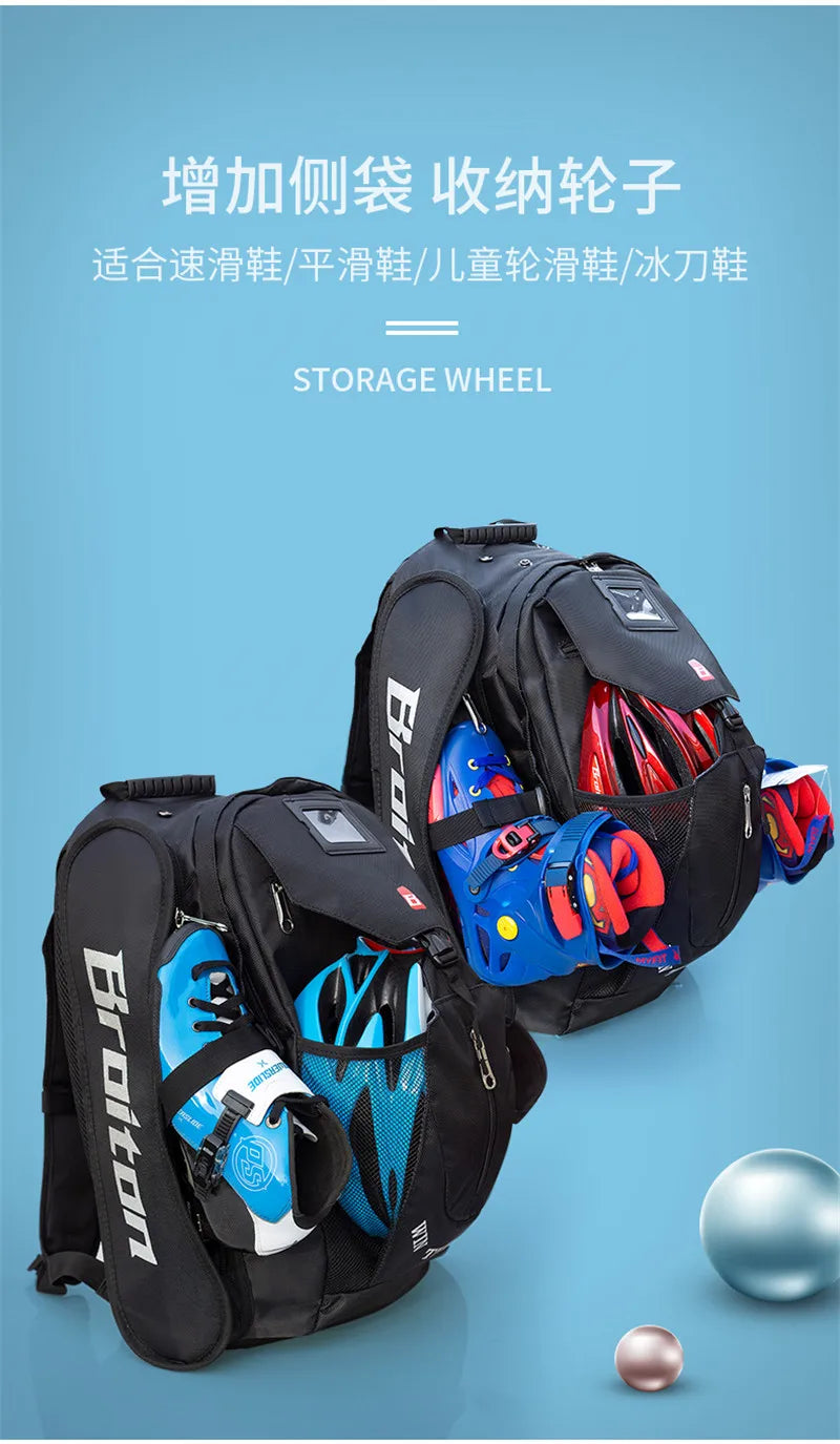 Inline Speed Skates Backpack – Helmet & Protective Pads Container Roller Skating Bag for 4x110mm & 3x110mm Skates