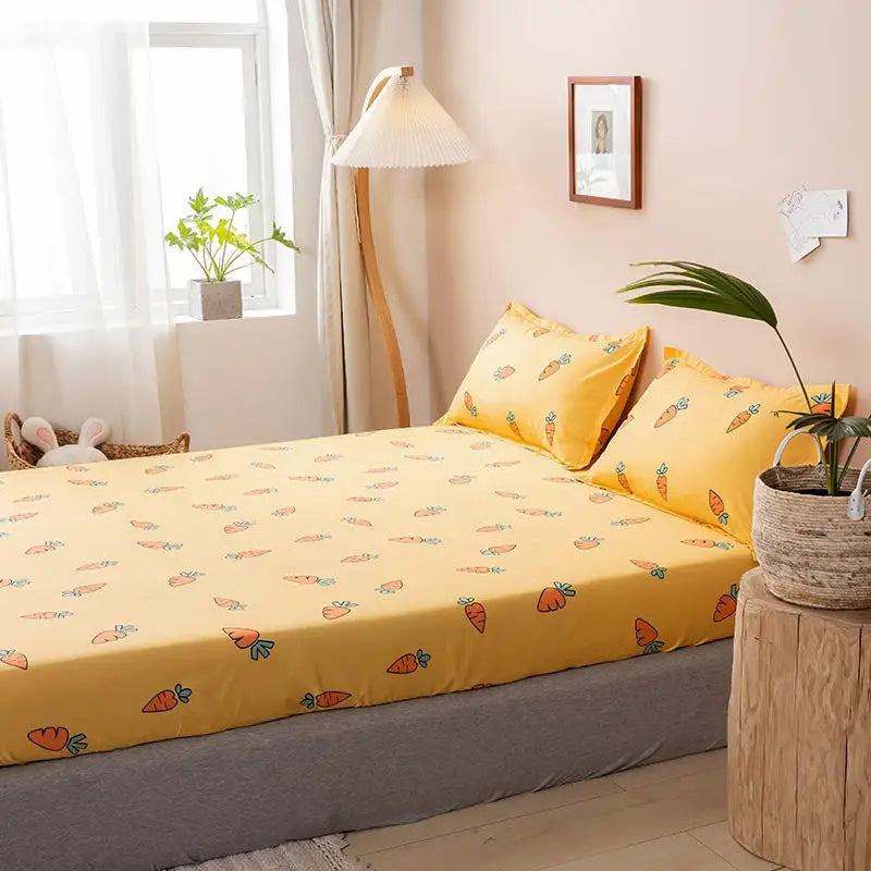 Bonenjoy Carrot Pattern Fitted Sheet – Elastic Mattress Cover, Twin to King, Adults & Kids