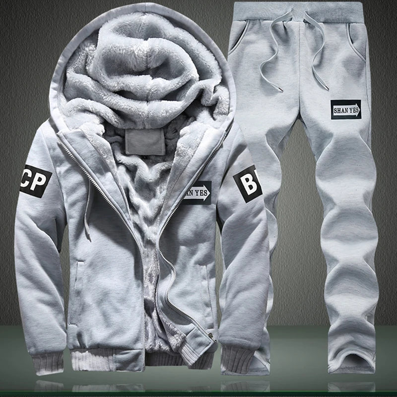 Men's Fleece Lined Thick Hooded Tracksuit – Winter Sweatshirt & Pants Sportswear Set