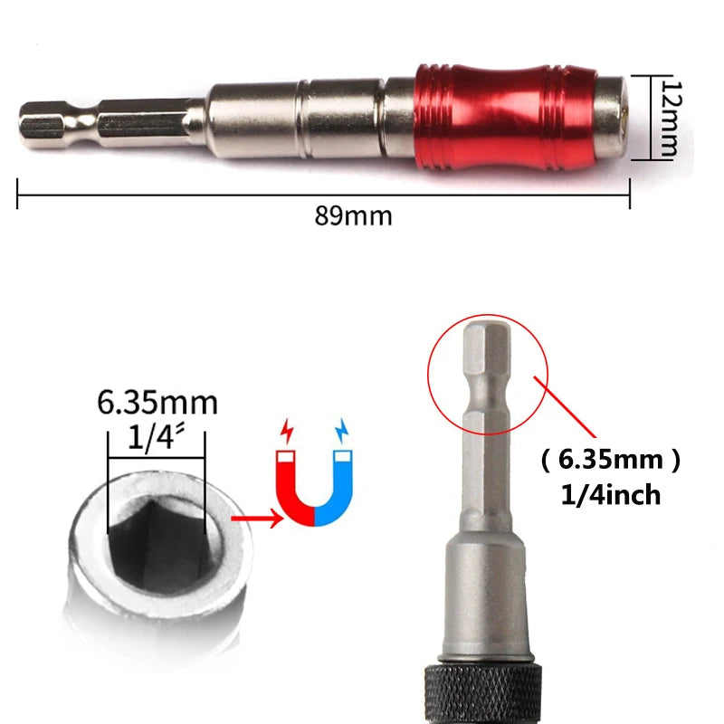 Never Drop a Screw Again. — 1/4" Hex Magnetic Ring Screwdriver Bit Holder | Extension Rod, Quick Change, Drive Guide, 5 Colors