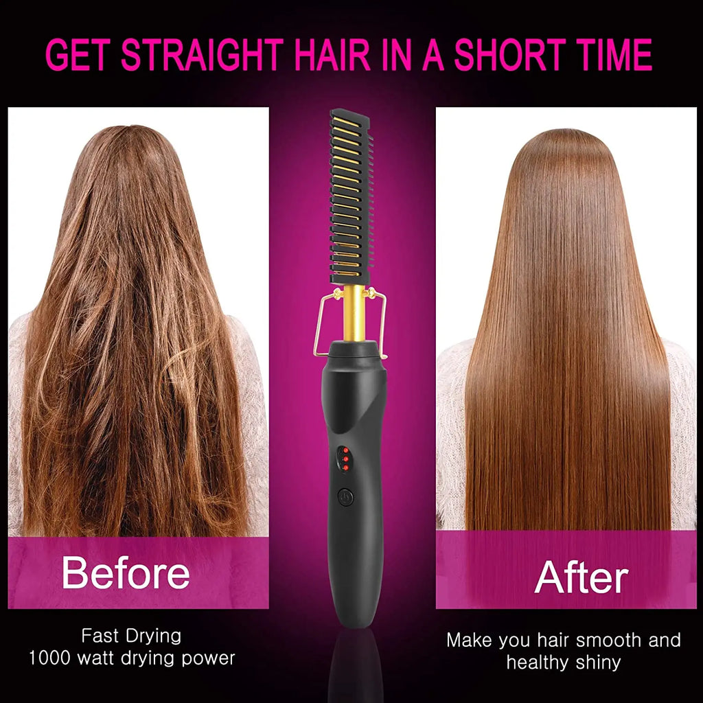 2-in-1 Hot Comb Hair Straightener — Electric Heating Comb for Straight & Wavy Styles