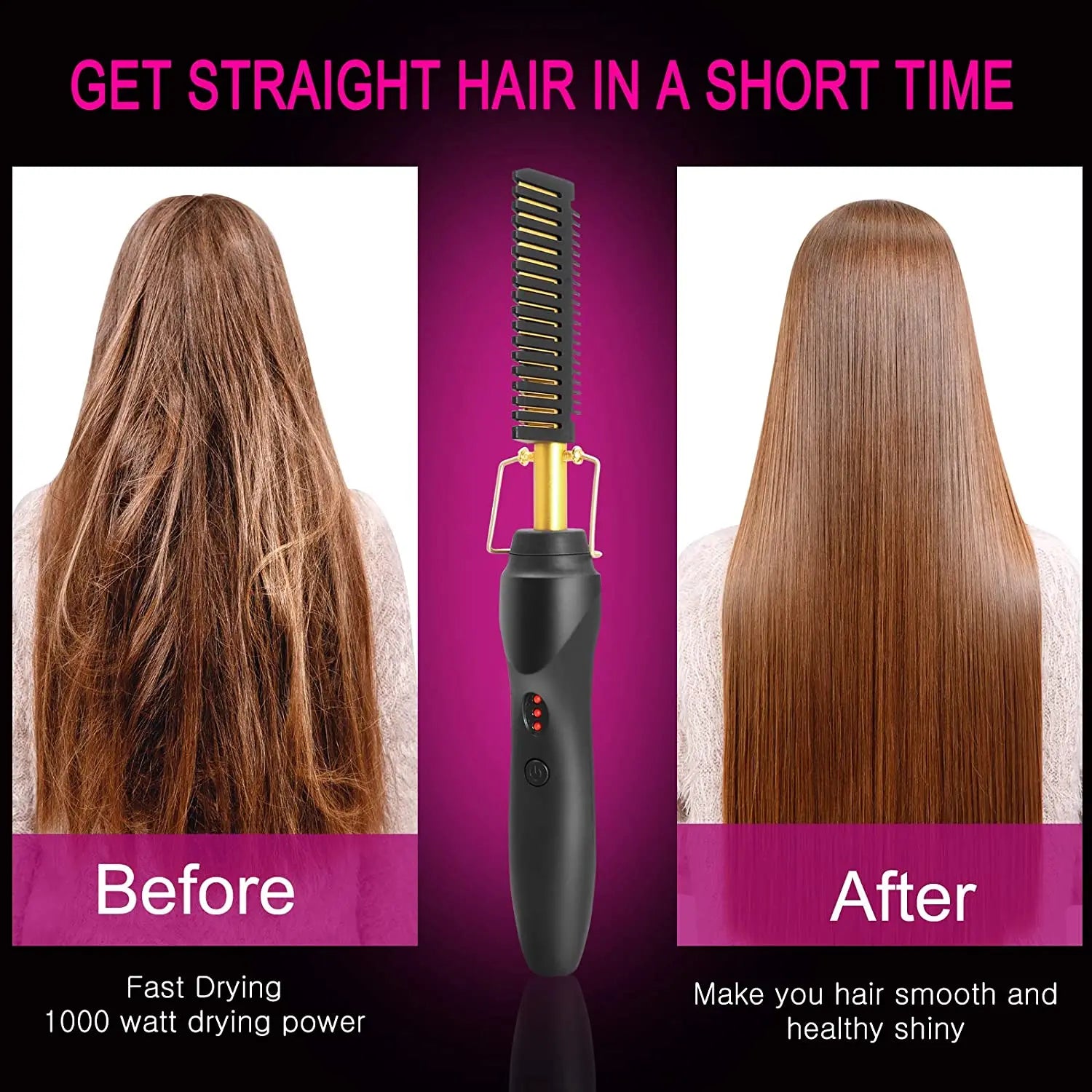 2-in-1 Hot Comb Hair Straightener — Electric Heating Comb for Straight & Wavy Styles
