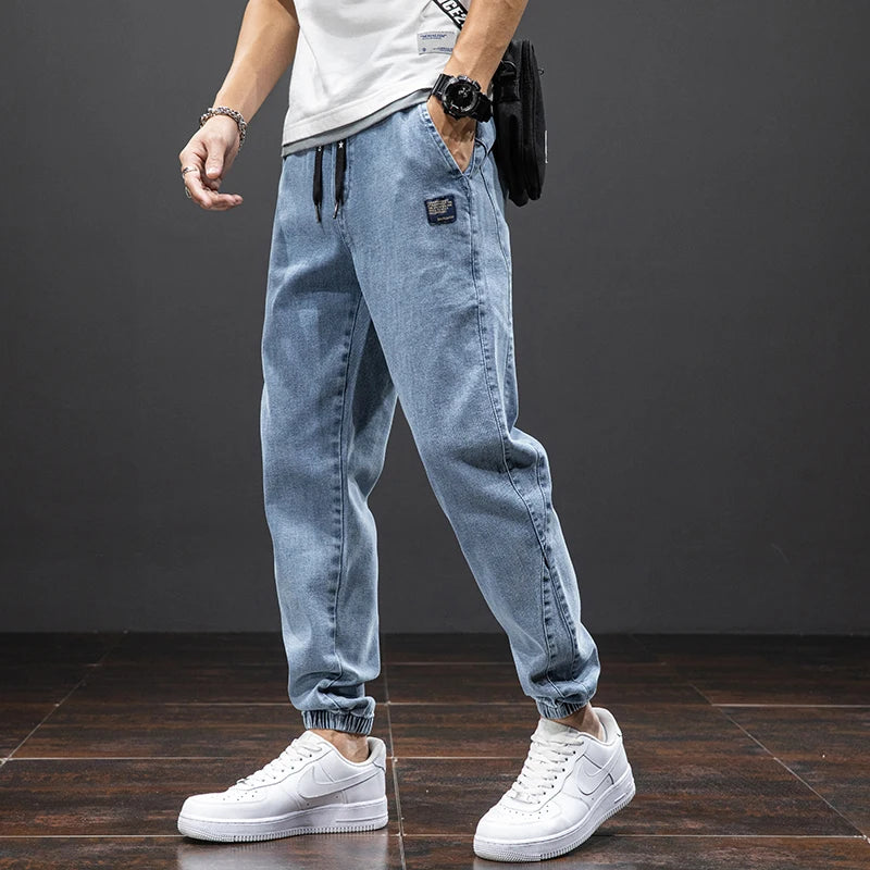 Men's Baggy Cargo Denim Jogger Pants — Streetwear Harem Jean Trousers Plus Size