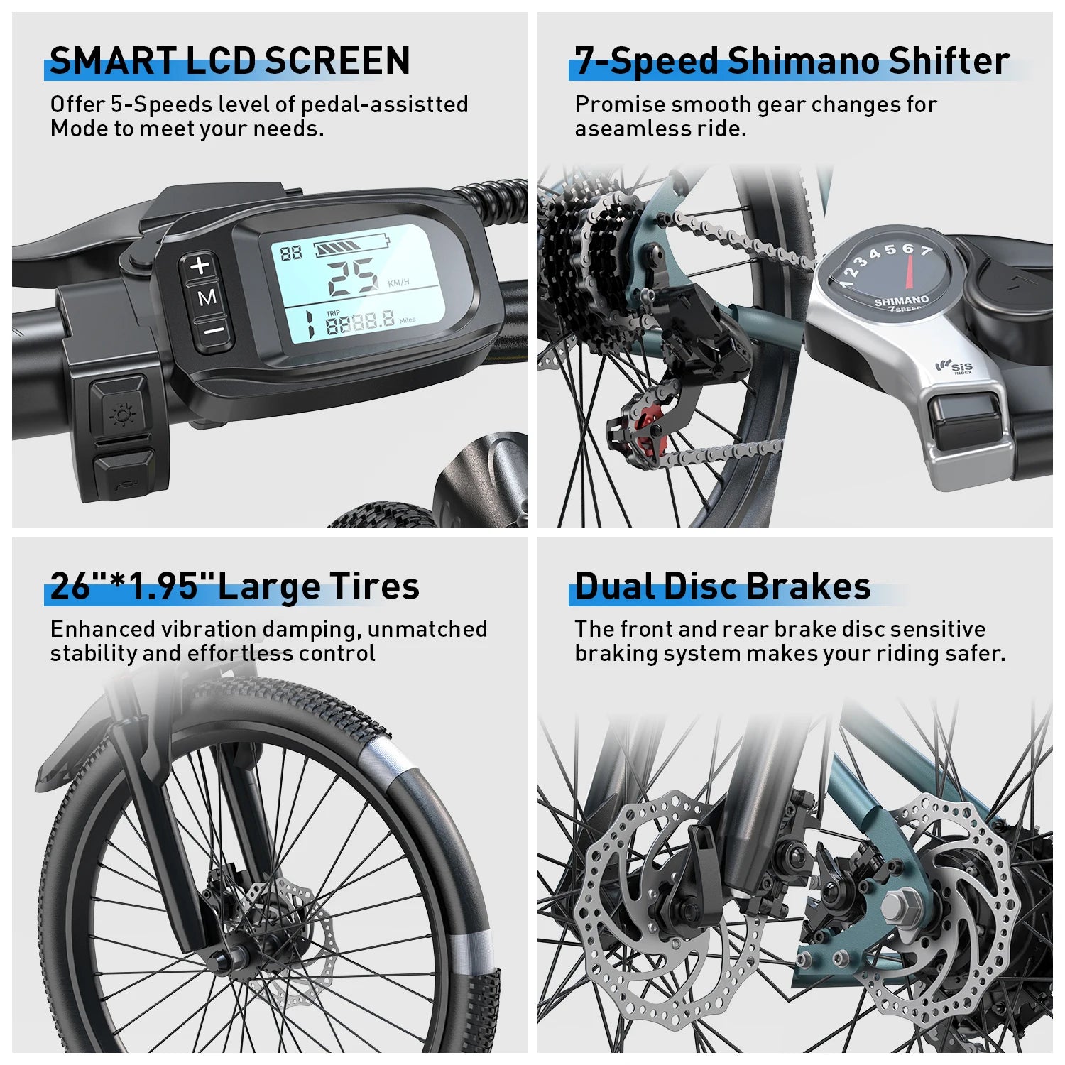 AtlasTrek 250W Road & City Electric Mountain Bike — 36V 10Ah 26" Unisex Commuter E-Bike