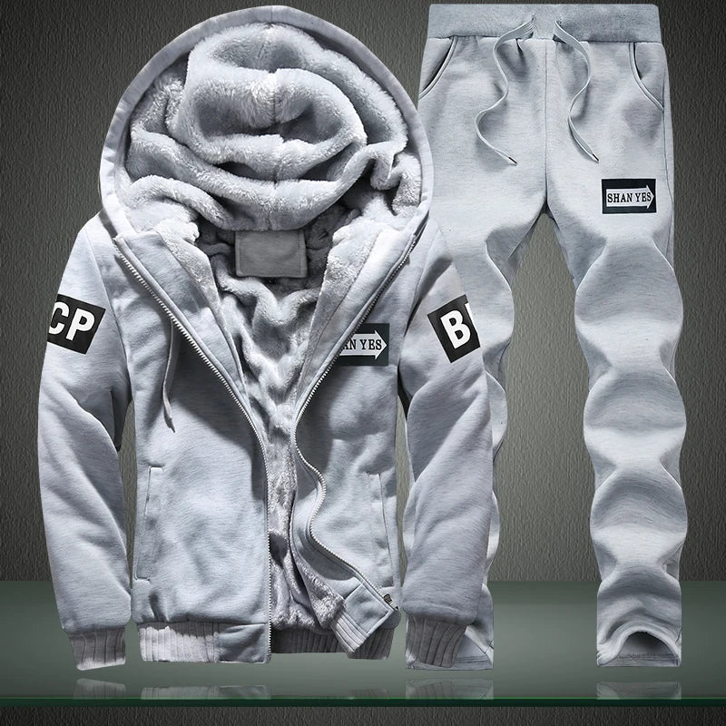 Men's Fleece Lined Thick Hooded Tracksuit – Winter Sweatshirt & Pants Sportswear Set