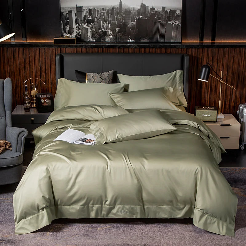 Egyptian Cotton Bedding Set – Silky Soft Duvet Cover, Bed Sheet & Pillow Shams, 4 or 6Pcs