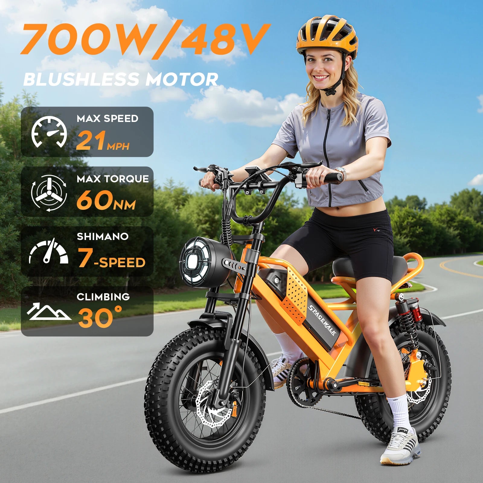 750W 16" Full Suspension Fat Tire Electric Mountain Bike — 48V Class 2 E-Bike (US Stock)