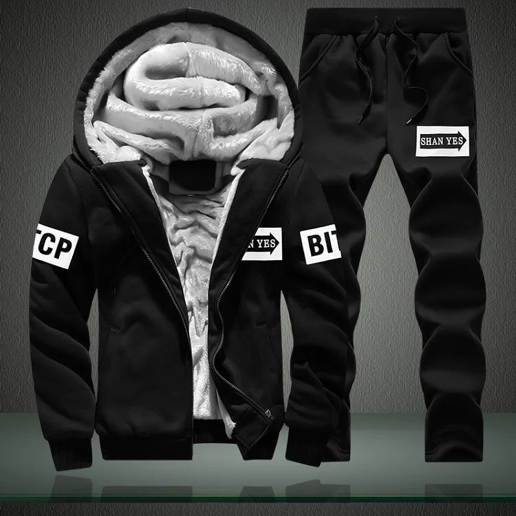 Men's Fleece Lined Thick Hooded Tracksuit – Winter Sweatshirt & Pants Sportswear Set