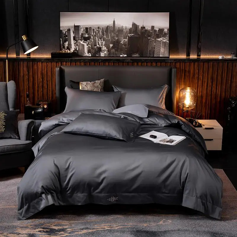 Egyptian Cotton Bedding Set – Silky Soft Duvet Cover, Bed Sheet & Pillow Shams, 4 or 6Pcs