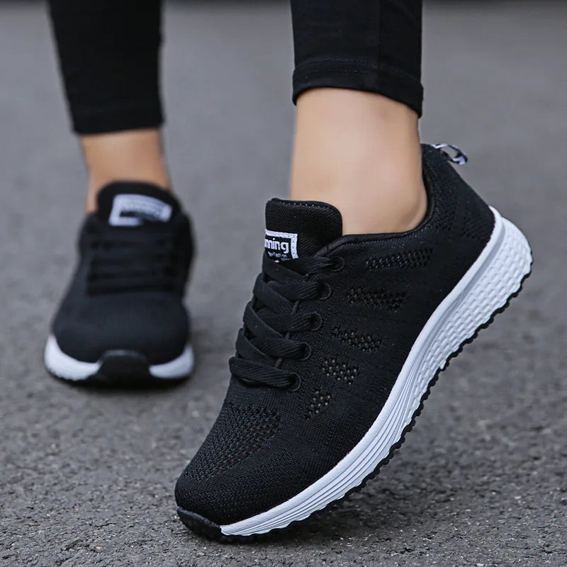 Women’s Casual Mesh Flat Sneakers — Breathable Lightweight Walking Shoes