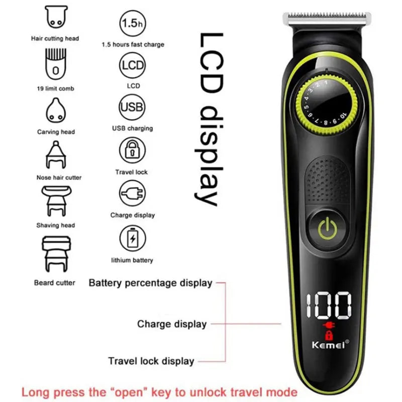 Kemei 696 All-in-One Hair Trimmer for Men – Adjustable Beard, Body, Nose & Ear Grooming Kit