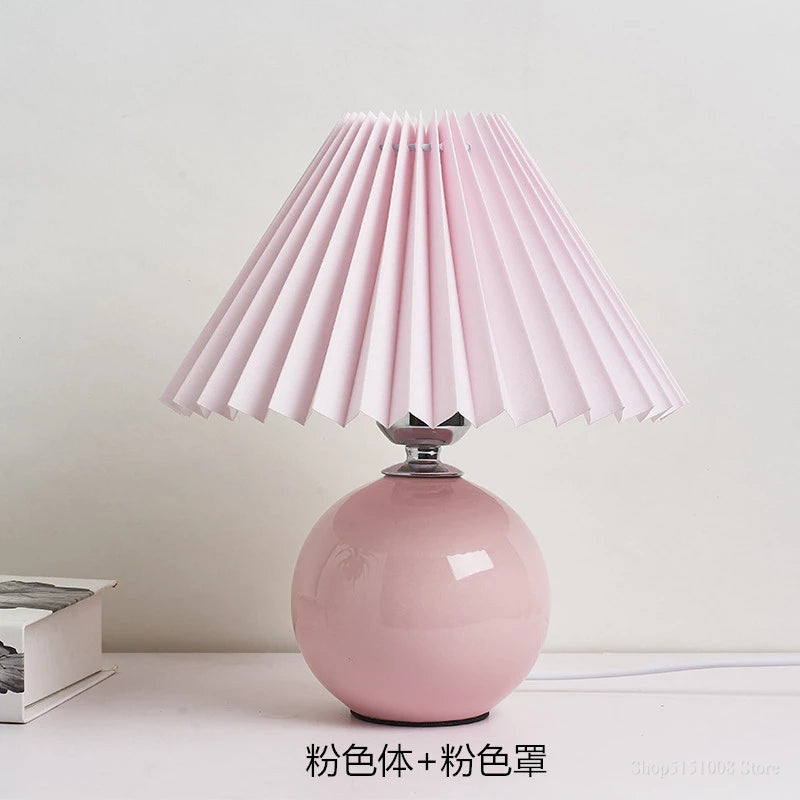 Ceramic Table Lamp – Pleated Fabric Shade