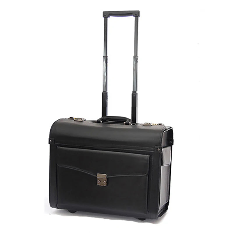 Retro PU Pilot Rolling Luggage – Cabin Trolley Suitcase