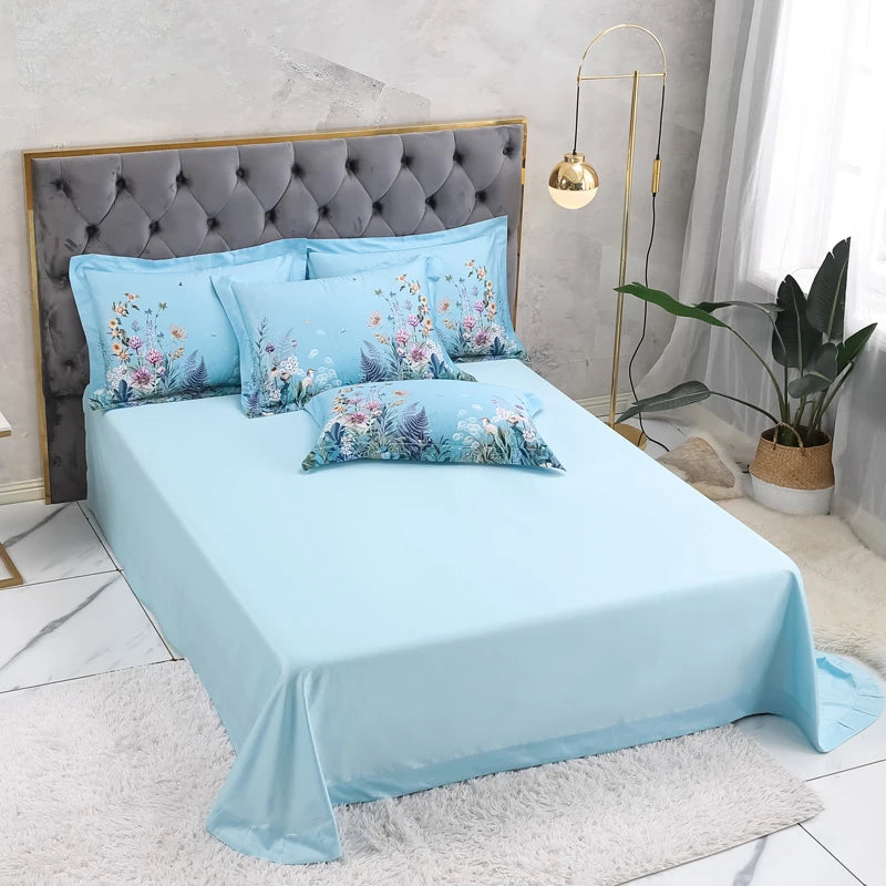 600TC Egyptian Cotton Bedding Set – Birds & Flowers Leaf Print, 16 Colors, Queen to US King